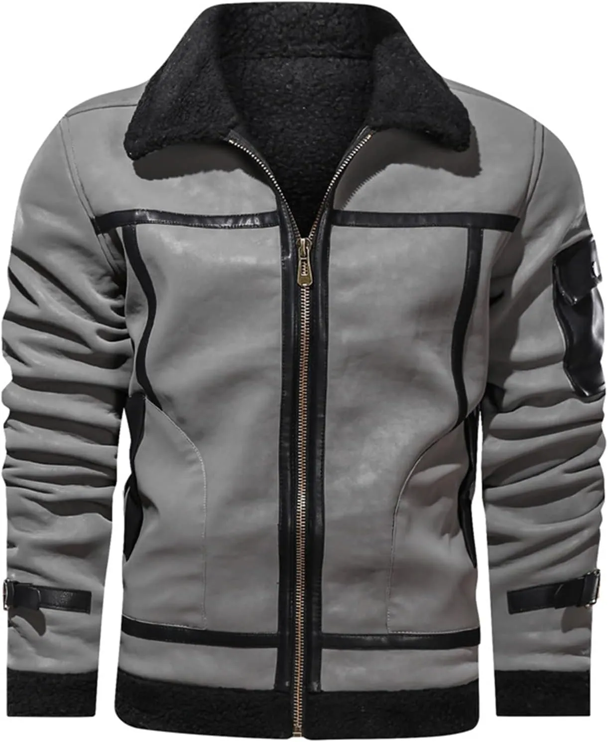 DGHM-JLMY Men's Fur Leather Coat Lapel Cashmere Cotton Military Jacket Thicken Cargo Coat Vintage Padded Warm Winter Coat