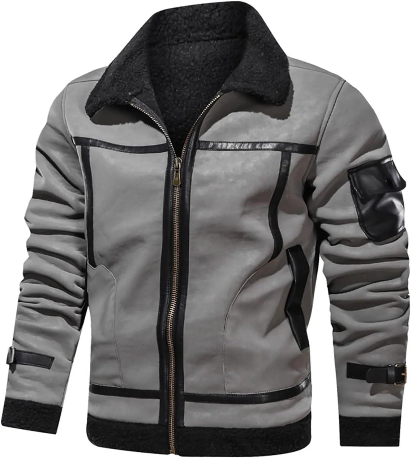 DGHM-JLMY Men's Fur Leather Coat Lapel Cashmere Cotton Military Jacket Thicken Cargo Coat Vintage Padded Warm Winter Coat