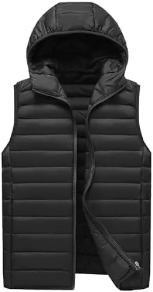 DGHM-JLMY Men's Sleeveless Lightweight Quilted Puffer Down Winter Hooded Down Cotton Vest Casual Vest Loose Coat with Hood