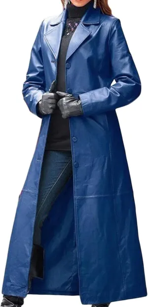 DGHM-JLMY Women Casual Lapel Long Suit Trench Coat Outerwear Slim Slim Leather Windbreaker Faux Leather Long Jacket