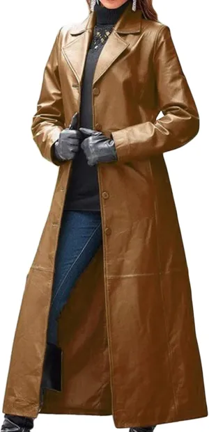 DGHM-JLMY Women Casual Lapel Long Suit Trench Coat Outerwear Slim Slim Leather Windbreaker Faux Leather Long Jacket
