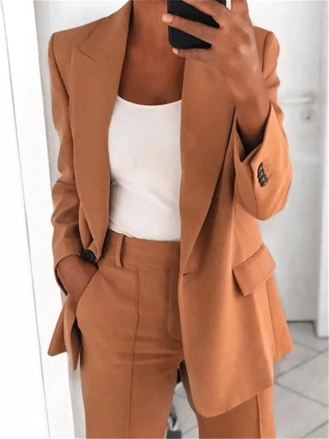 DGHM-JLMY Women's Fashion Lapel Suit Jacket Lapel Collar Buttons Blazer Jackets Work Business Blazer Open Front Jacket