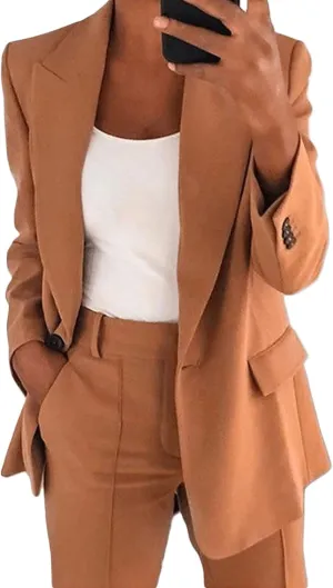 DGHM-JLMY Women's Fashion Lapel Suit Jacket Lapel Collar Buttons Blazer Jackets Work Business Blazer Open Front Jacket