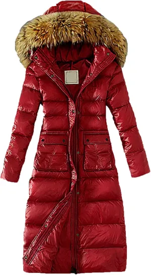 DGHM-JLMY Women's Hooded Waist Straight Hem Cotton Coat Fashion Padded Long Coats Warm Parka Down Jacket with Fur Hood