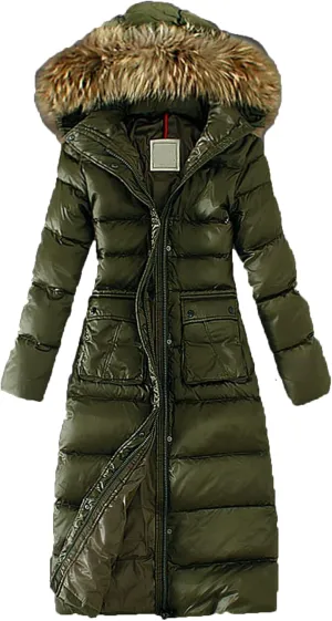 DGHM-JLMY Women's Hooded Waist Straight Hem Cotton Coat Fashion Padded Long Coats Warm Parka Down Jacket with Fur Hood