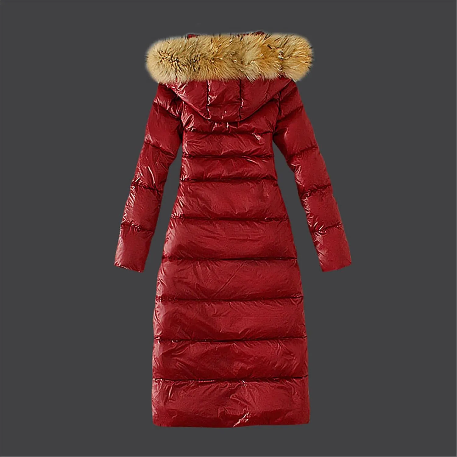 DGHM-JLMY Women's Hooded Waist Straight Hem Cotton Coat Fashion Padded Long Coats Warm Parka Down Jacket with Fur Hood