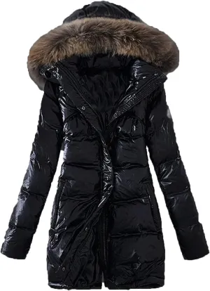 DGHM-JLMY Women's Long Slim Down Cotton-Padded Jacket Winter Hooded Coat Thicken Puffer Parka with Faux Fur Trim Hood