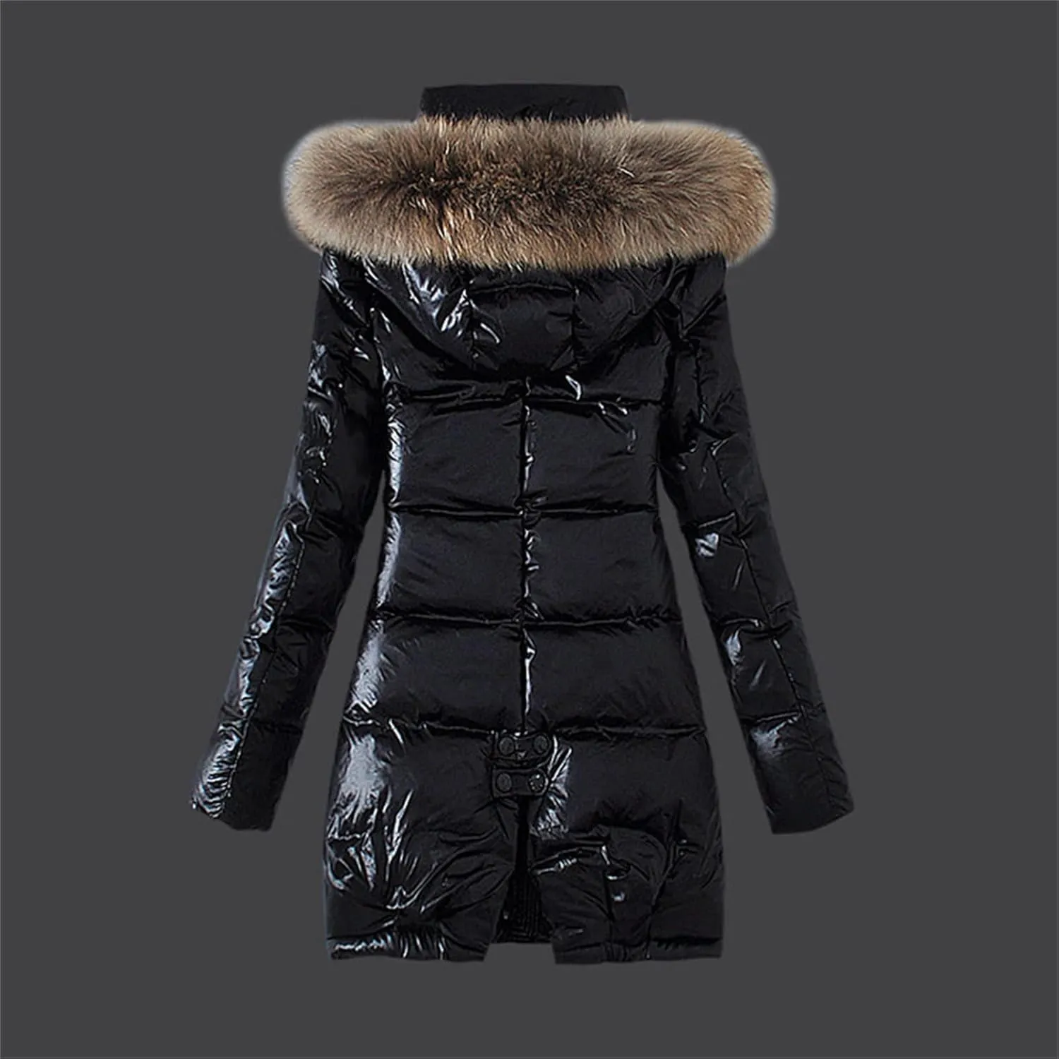 DGHM-JLMY Women's Long Slim Down Cotton-Padded Jacket Winter Hooded Coat Thicken Puffer Parka with Faux Fur Trim Hood