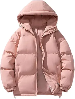 Disimlarl Men Cotton-Padded Coats Outdoor Puffer Jackets Solid Color Hooded Coat Casual Thick Warm Coat