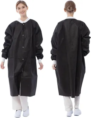 Disposable Lab Coats - SMS Medical Lab Jacket Knee Length Chemistry Lab Coat with Knit Cuffs and 3 Pockets