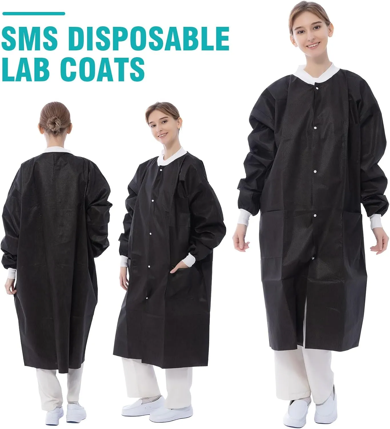 Disposable Lab Coats - SMS Medical Lab Jacket Knee Length Chemistry Lab Coat with Knit Cuffs and 3 Pockets