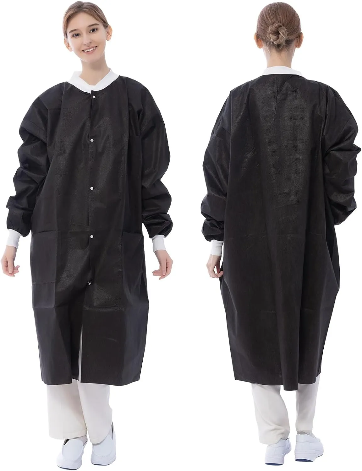 Disposable Lab Coats - SMS Medical Lab Jacket Knee Length Chemistry Lab Coat with Knit Cuffs and 3 Pockets
