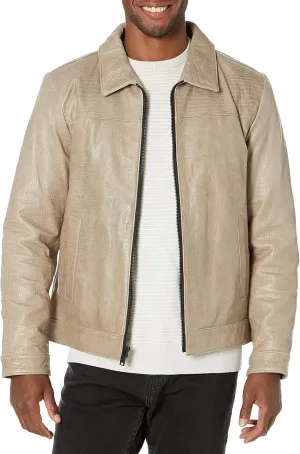 DKNY Men's Real Leather Croc Embossed Jacket