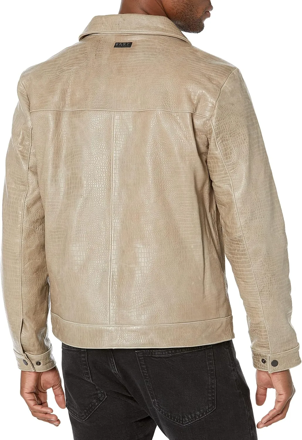 DKNY Men's Real Leather Croc Embossed Jacket