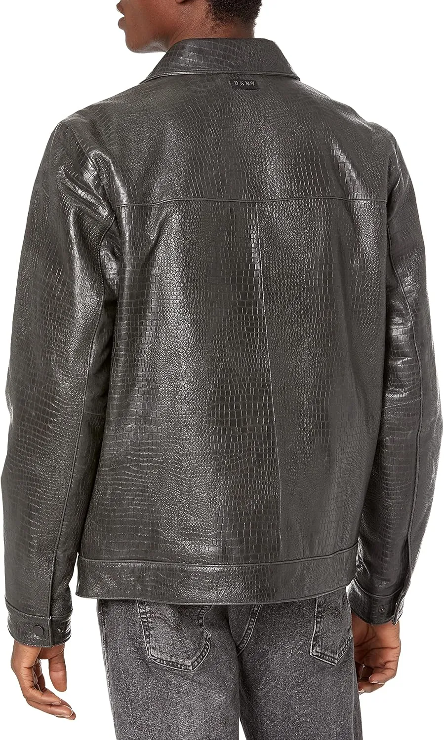 DKNY Men's Real Leather Croc Embossed Jacket