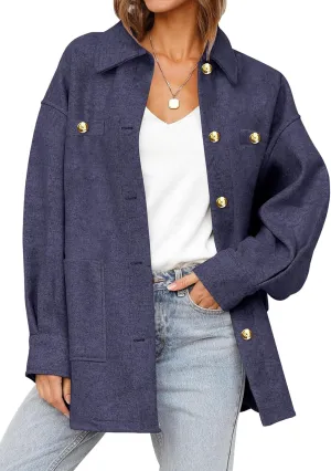 Dokotoo Women's Fall Oversized Long Sleeve Shacket Jackets 2024 Button Down Coats with Pockets