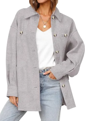 Dokotoo Women's Fall Oversized Long Sleeve Shacket Jackets 2024 Button Down Coats with Pockets