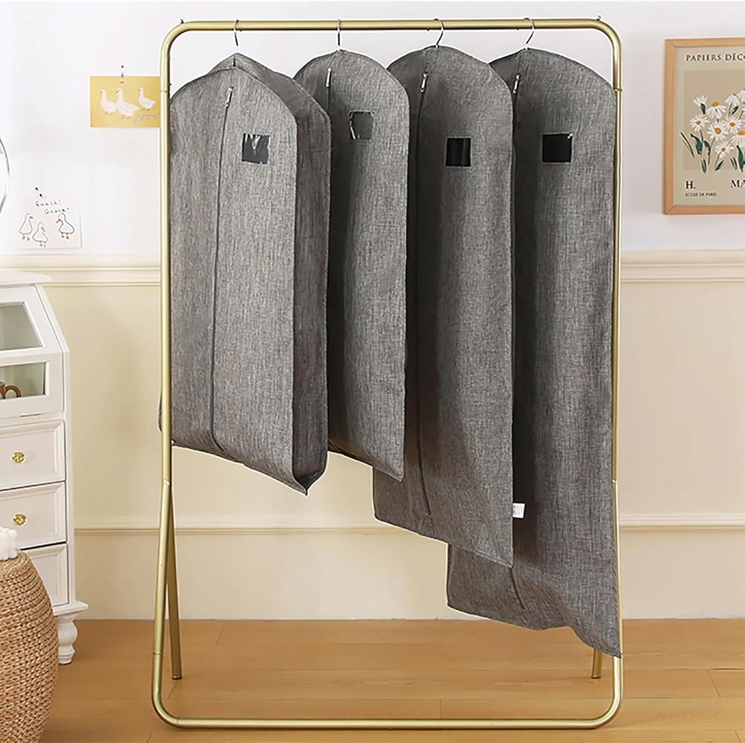 Durable Garment BagOxford Cloth Garmet BagFull Closure Hanging Garment Bagfor Fur, Coats, and Garments(Gray,35.4in/90cm)