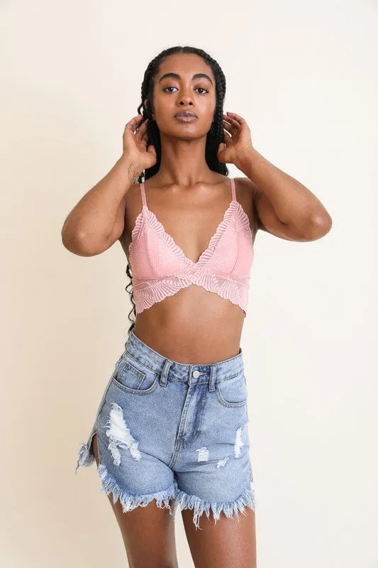 Ella Seashell Crop Top Bralette in Pink