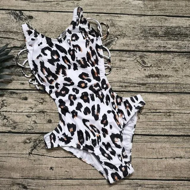 Enchanting White Leopard One-Piece Backless Monokini SwimSuit