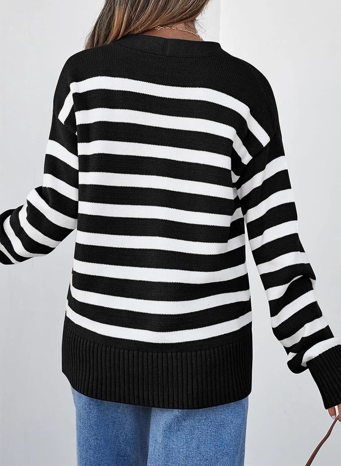 EVALESS Womens Striped Cardigan Sweaters Long Sleeve V Neck Lightweight Open Front Button Down Knit Cardigans