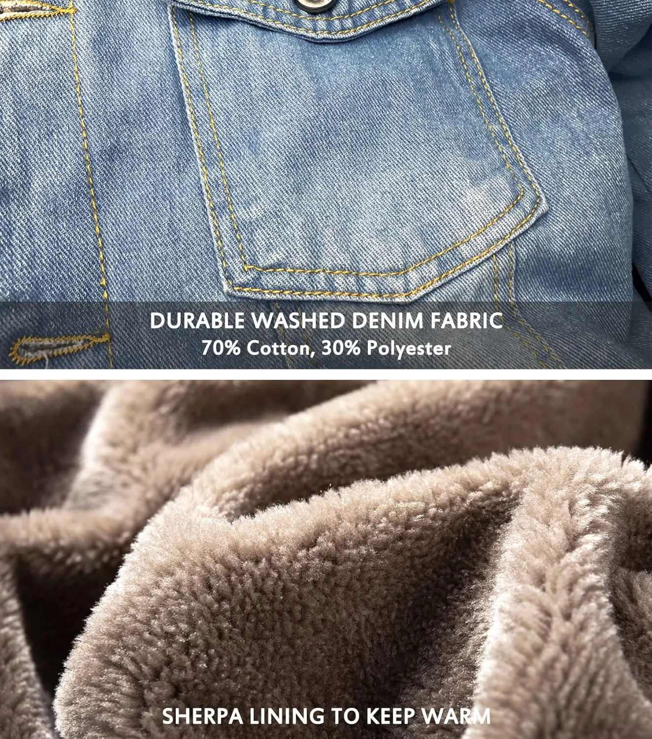 EXEKE Men's Fleece Lined Denim Trucker Jacket Warm Winter Coats