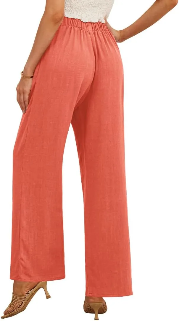 Feiersi Women's Linen Wide Leg Pants High Waisted Business Casual Palazzo Flowy Trousers with Pockets