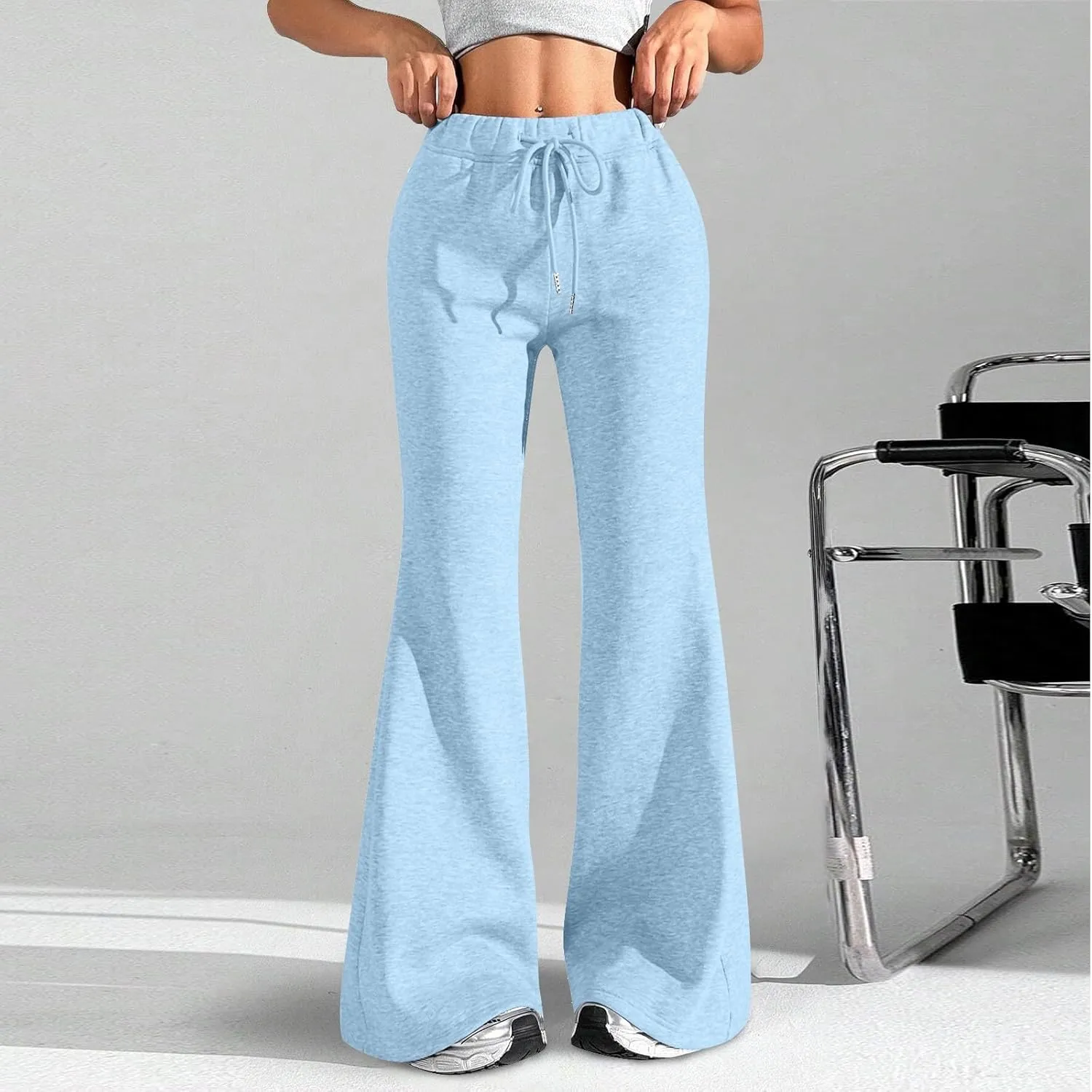 Flare Sweatpants Women High Waisted Wide Leg Pants Comfy Fleece Sweatpants Casual Loose Fit Yoga Pants with Pockets