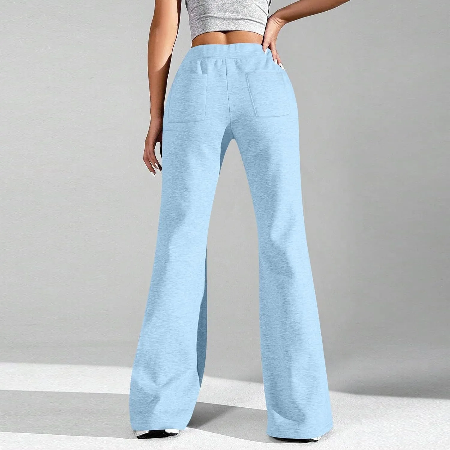 Flare Sweatpants Women High Waisted Wide Leg Pants Comfy Fleece Sweatpants Casual Loose Fit Yoga Pants with Pockets