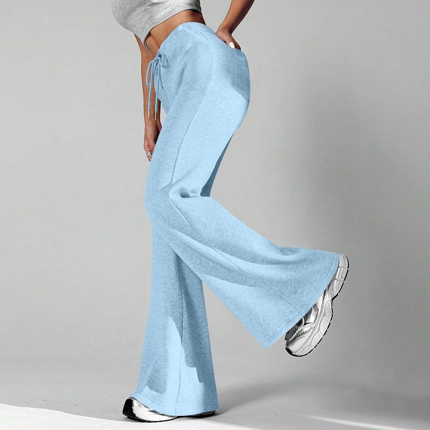 Flare Sweatpants Women High Waisted Wide Leg Pants Comfy Fleece Sweatpants Casual Loose Fit Yoga Pants with Pockets