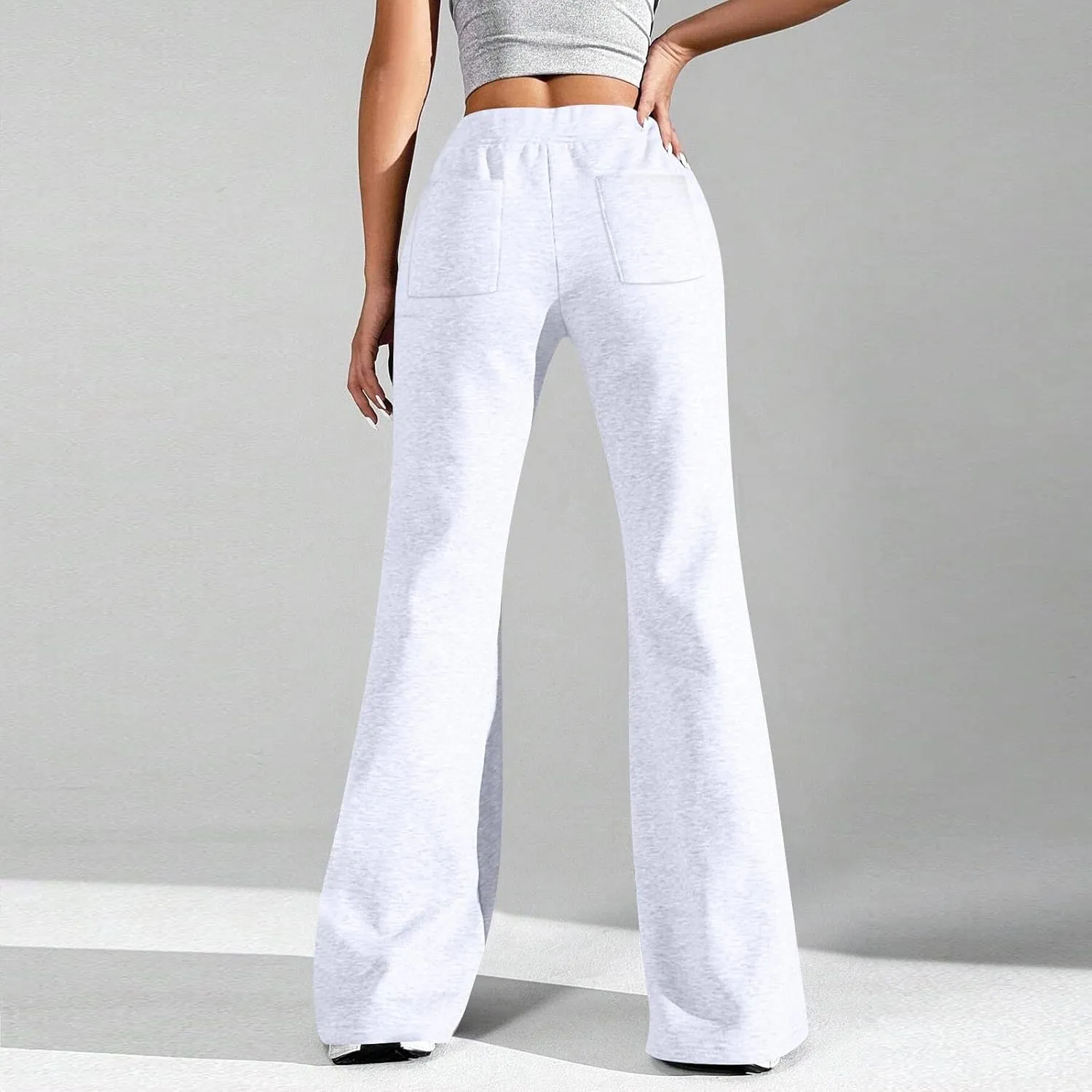 Flare Sweatpants Women High Waisted Wide Leg Pants Comfy Fleece Sweatpants Casual Loose Fit Yoga Pants with Pockets