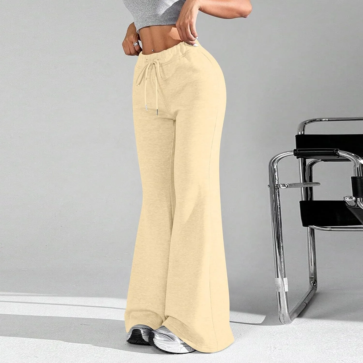 Flare Sweatpants Women High Waisted Wide Leg Pants Comfy Fleece Sweatpants Casual Loose Fit Yoga Pants with Pockets