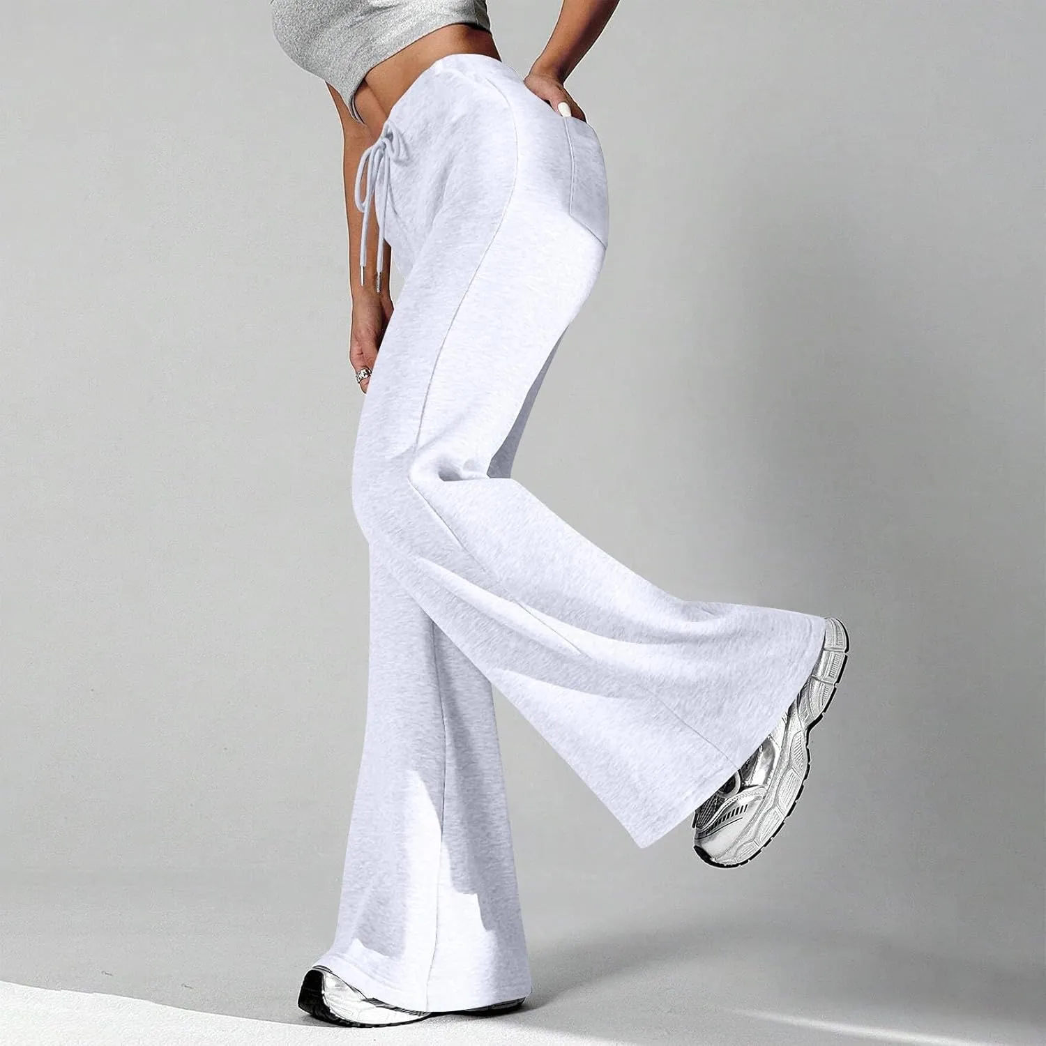 Flare Sweatpants Women High Waisted Wide Leg Pants Comfy Fleece Sweatpants Casual Loose Fit Yoga Pants with Pockets