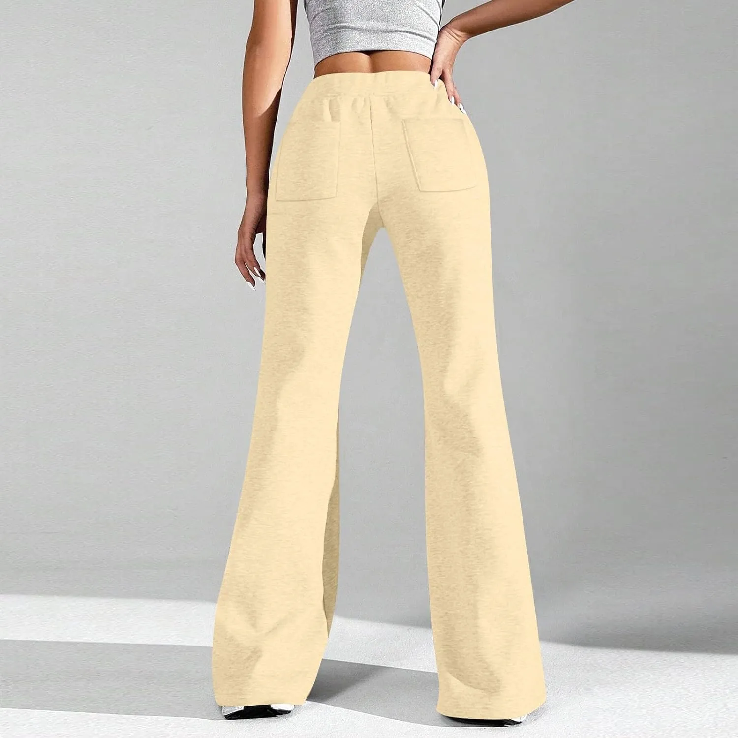 Flare Sweatpants Women High Waisted Wide Leg Pants Comfy Fleece Sweatpants Casual Loose Fit Yoga Pants with Pockets
