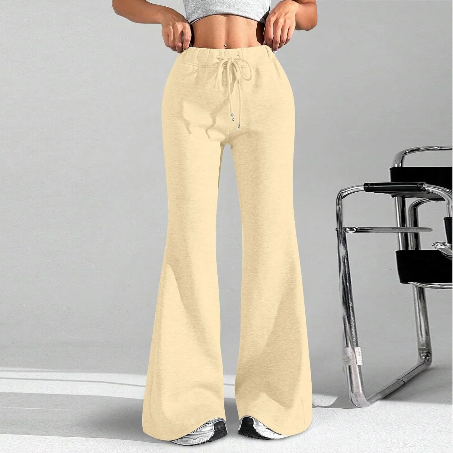 Flare Sweatpants Women High Waisted Wide Leg Pants Comfy Fleece Sweatpants Casual Loose Fit Yoga Pants with Pockets