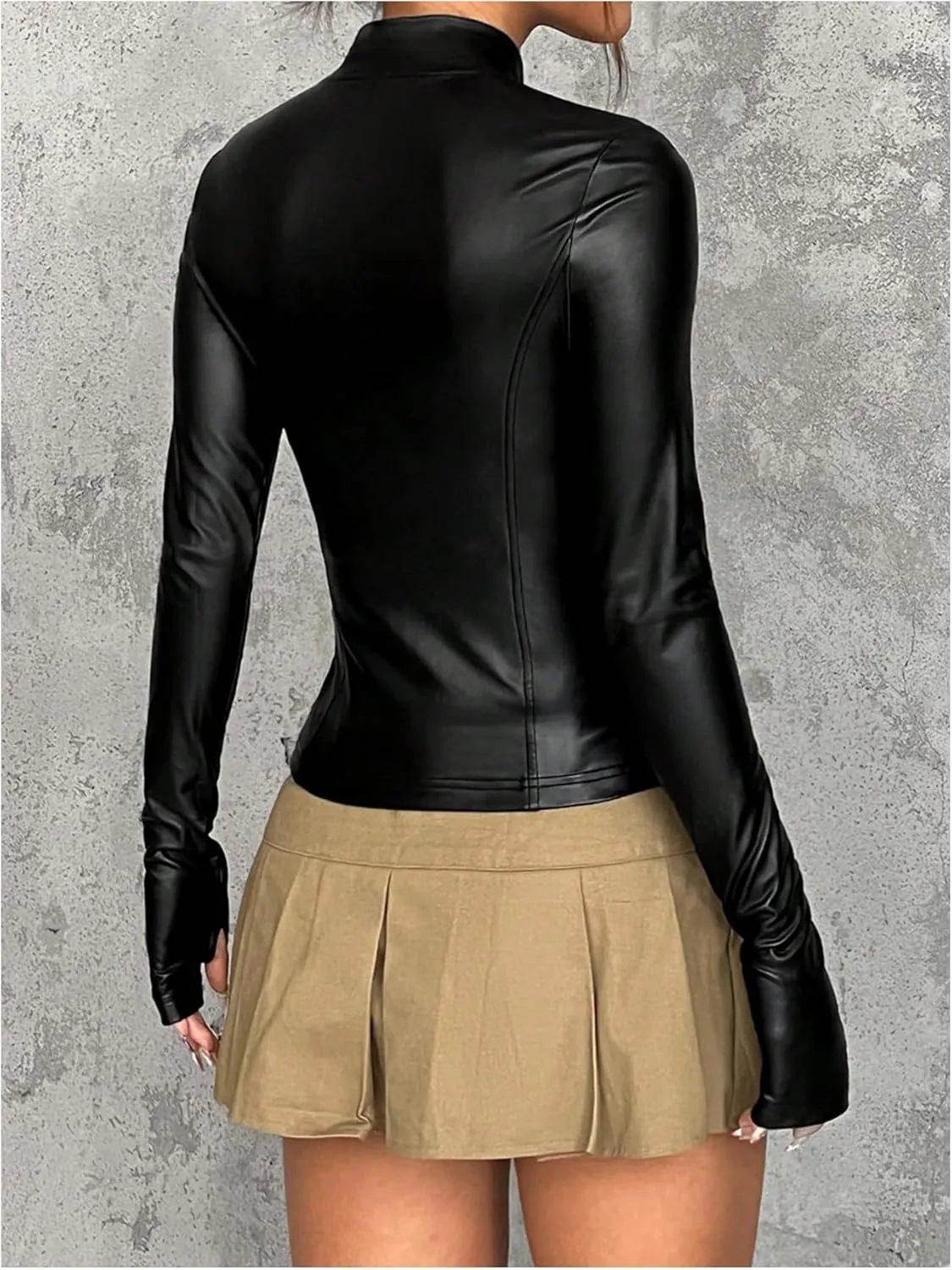 Floerns Women's PU Leather Long Sleeve Zip Up Rave Jacket Moto Biker Outerwear