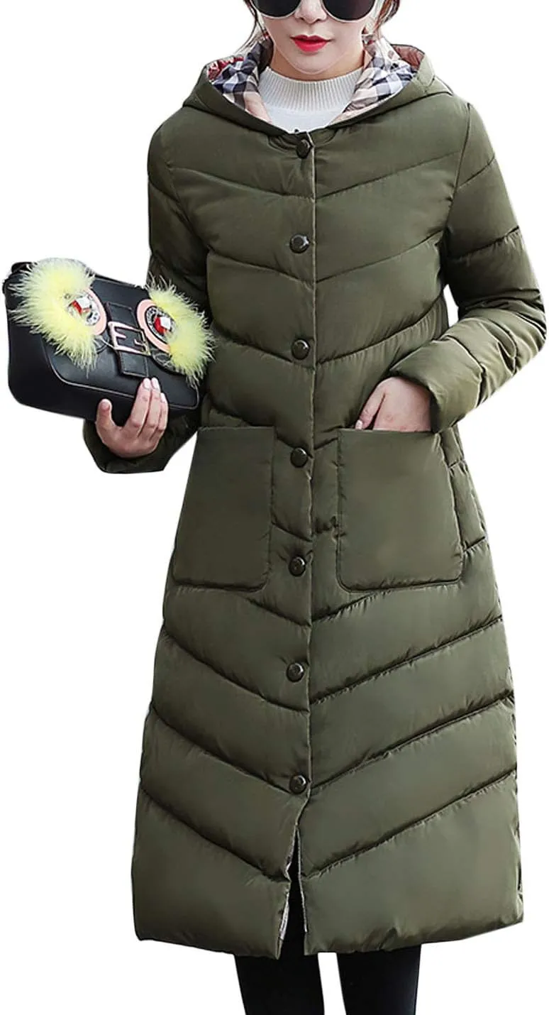 Flygo Women's Winter Casual Thicken Cotton Padded Coats Long Hoody Jackets Outerwears