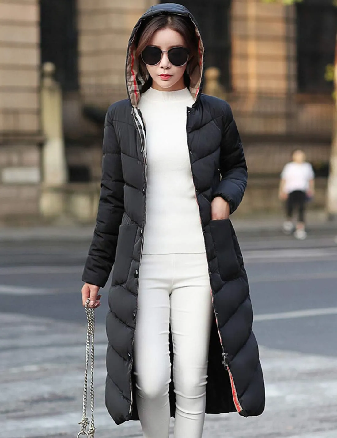 Flygo Women's Winter Casual Thicken Cotton Padded Coats Long Hoody Jackets Outerwears