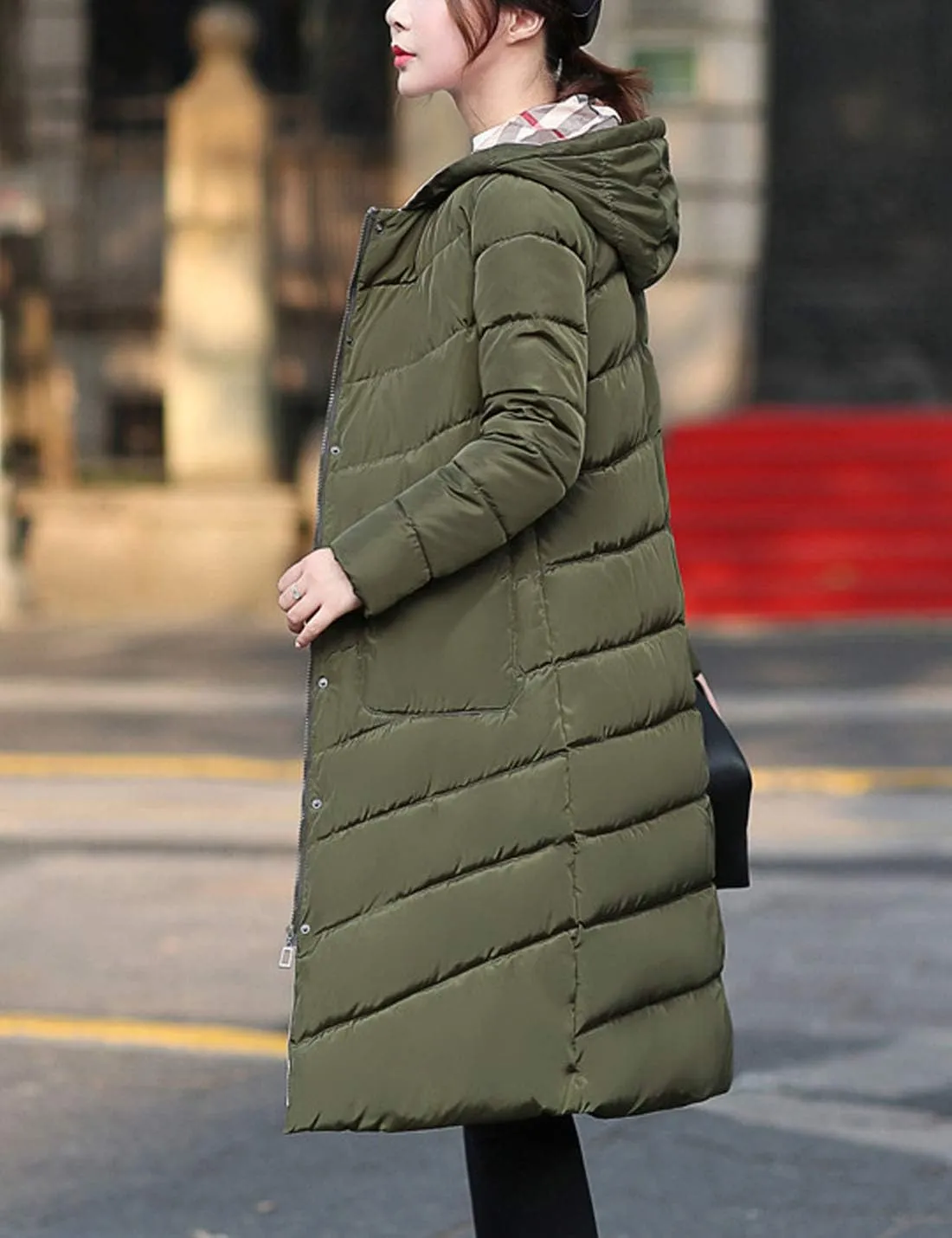 Flygo Women's Winter Casual Thicken Cotton Padded Coats Long Hoody Jackets Outerwears