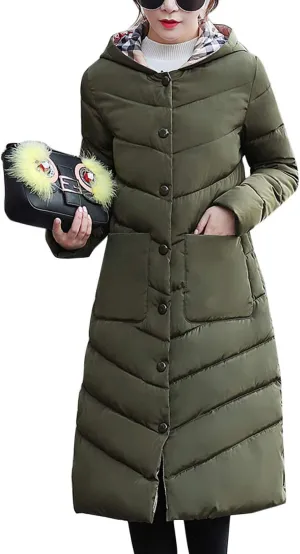 Flygo Women's Winter Casual Thicken Cotton Padded Coats Long Hoody Jackets Outerwears