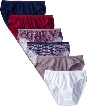 Fruit of the Loom Women's Eversoft Cotton Bikini Underwear, Tag Free & Breathable, 6 Count (Pack of 1)