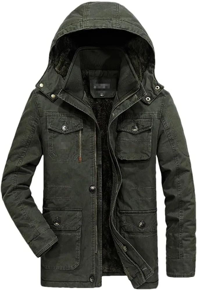 FULBHPRINT Men's Mid-Length Winter Jacket - Cotton-Padded Coat With Cotton Heating And Windproof Features Outwear