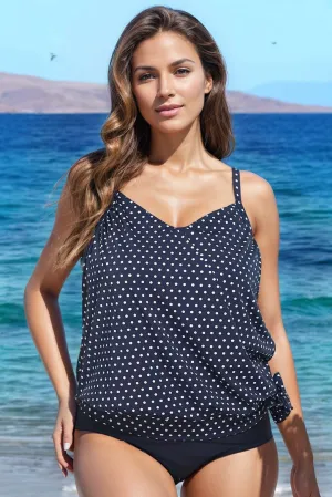 FULLFITALL - Navy Blue Dots Side Tie Tankini Set