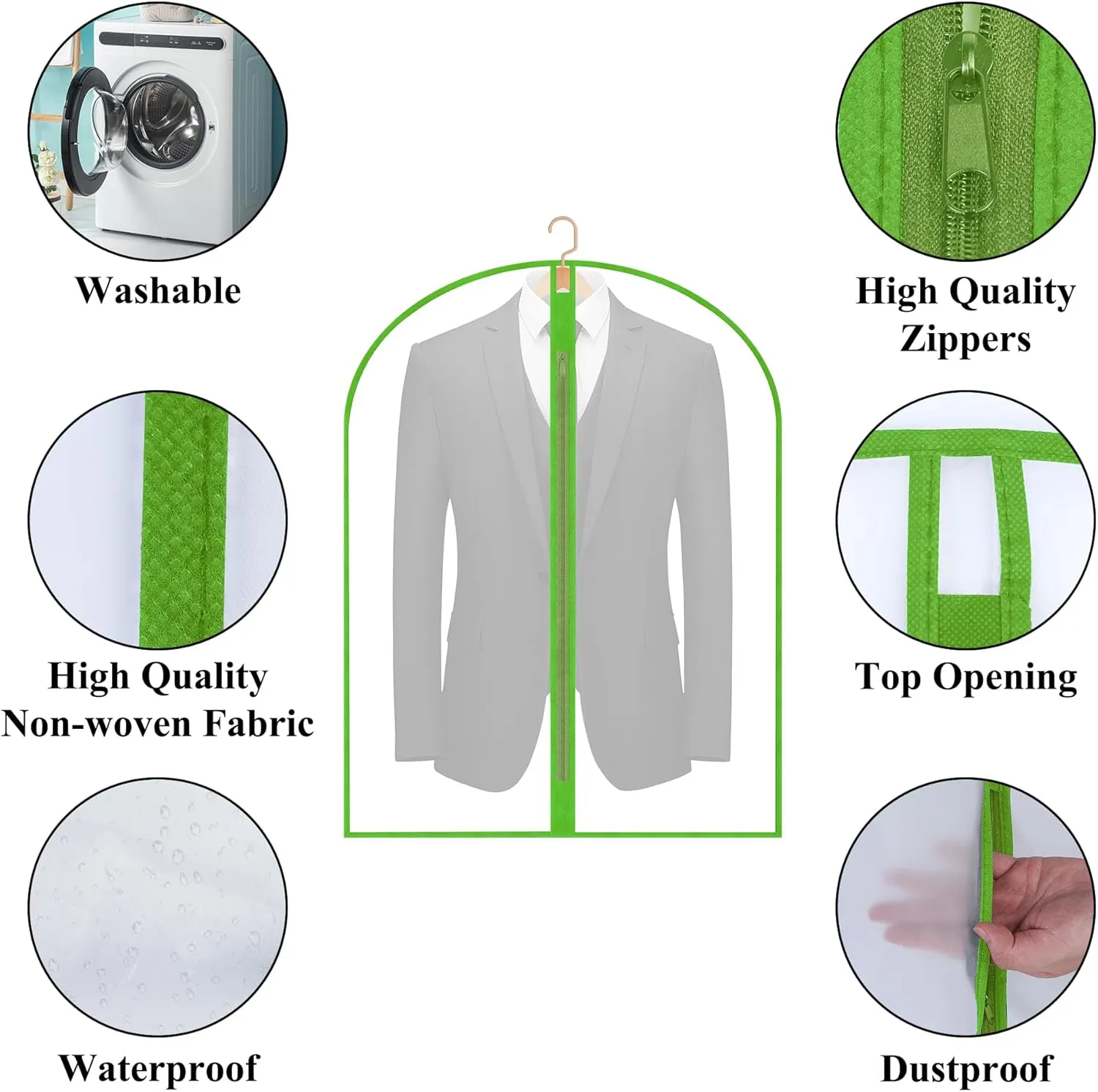 Garment Bags Cover for Hanging Clothes Gowns, 23.647.1,5 Pack Green