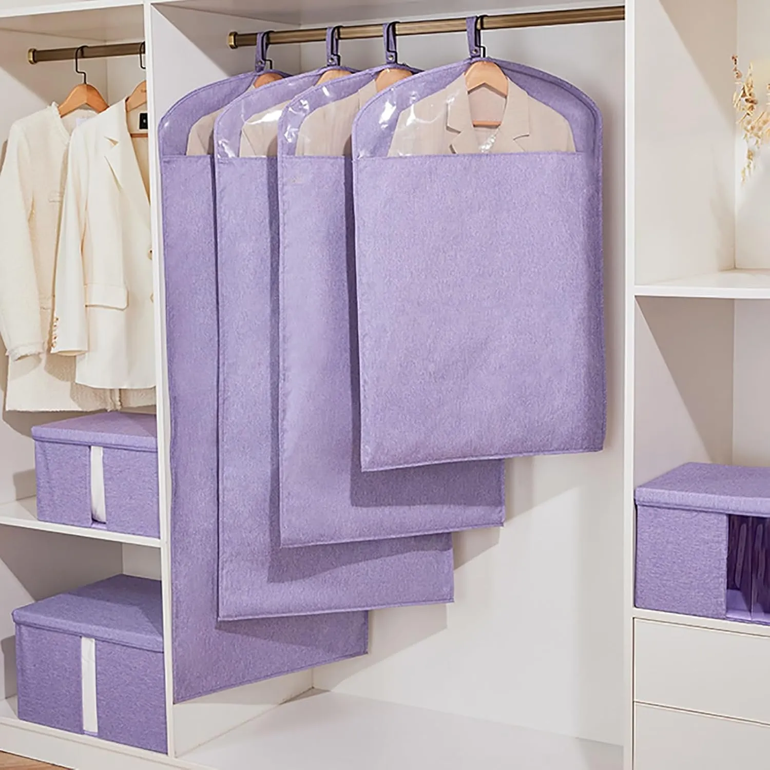 Garment Bags for Hanging ClothesBreathable Oxford Fabric Hanging Clothes BagGarmet Bag with Clear Windowfor Suits, Coats(Purple,51.1in/130cm)