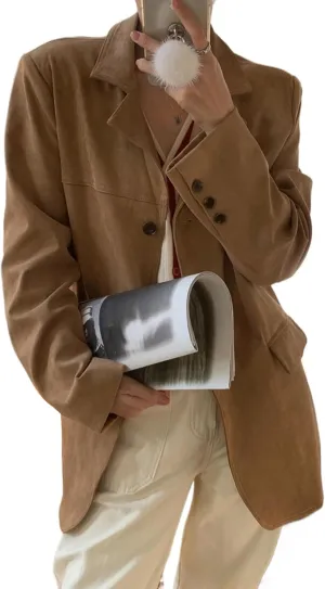 GGOOB Suede Jacket Y2k Outerwear Oversized Blazers Brown Faux Leather Jacket Women Old Money Aesthetic Winter