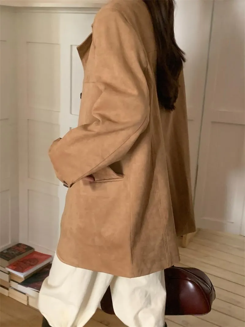 GGOOB Suede Jacket Y2k Outerwear Oversized Blazers Brown Faux Leather Jacket Women Old Money Aesthetic Winter