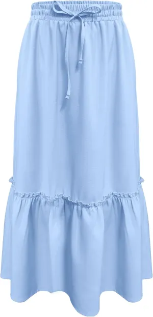 Girls High Waisted Ruffle Maxi Skirt Soft Cotton Long Skirts with Elastic Waistband for Kid Girl 3-12 Years