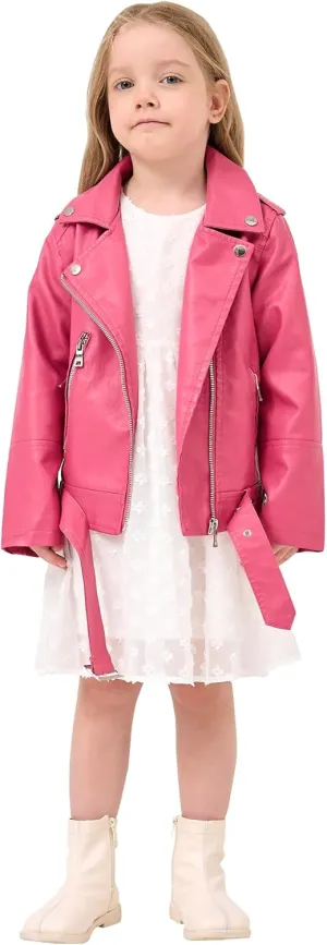 Girls Leather Jacket Kids Flight Bomber Aviator Moto Biker Jackets Dress Coat