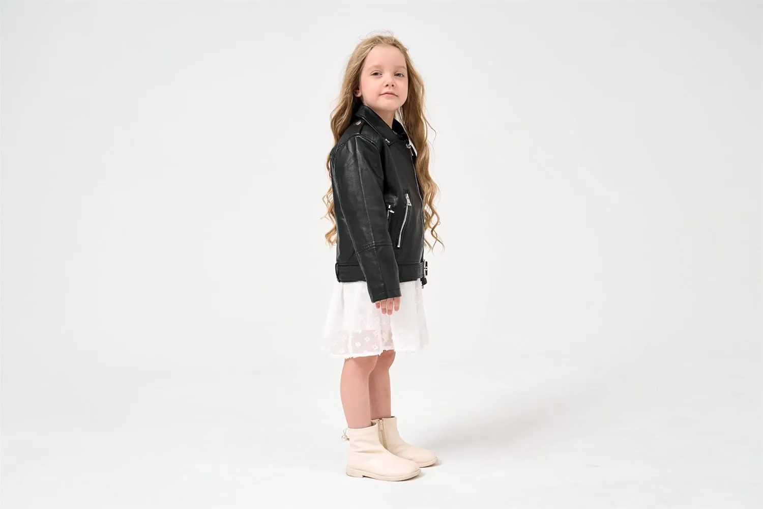 Girls Leather Jacket Kids Flight Bomber Aviator Moto Biker Jackets Dress Coat